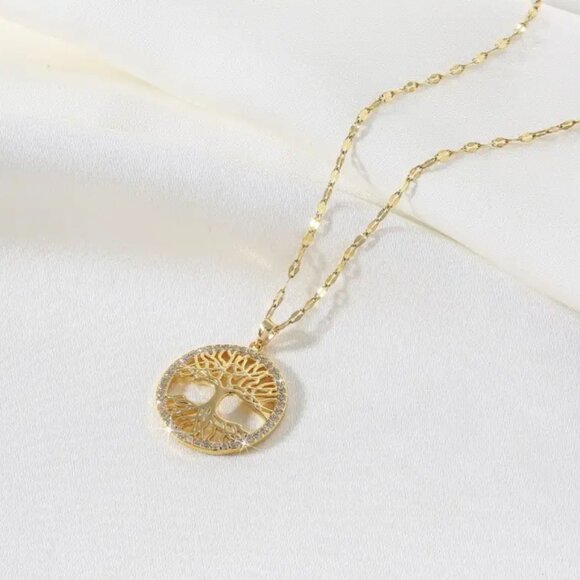 Luxury Two-Tone Tree of Life Necklace - 18K Gold Plated Love Pendant - Picture 4 of 5